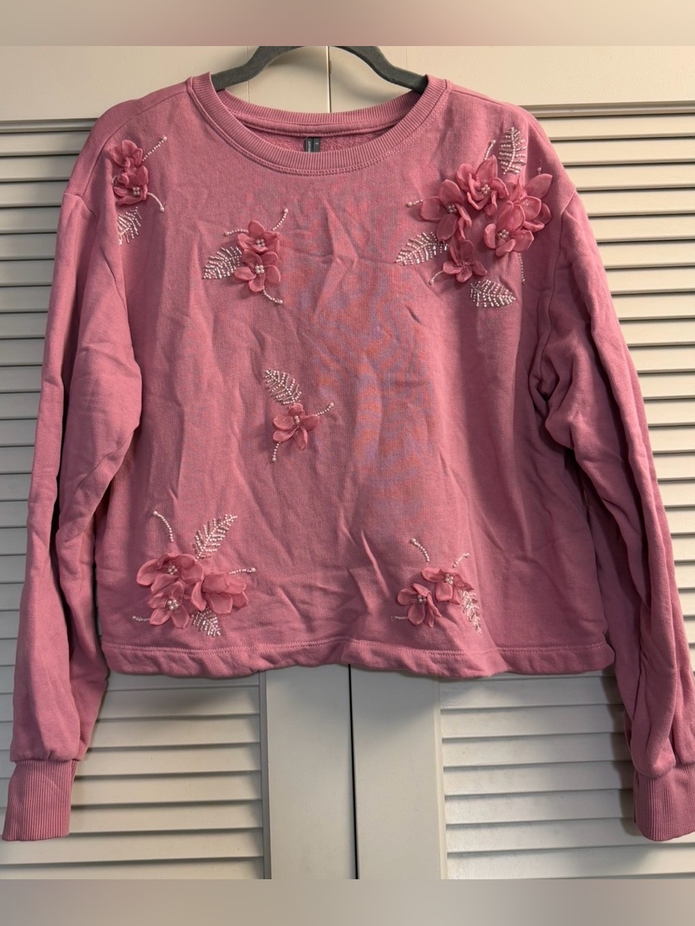 Anthropologie Pink Floral Appliqué Sweatshirt size S
